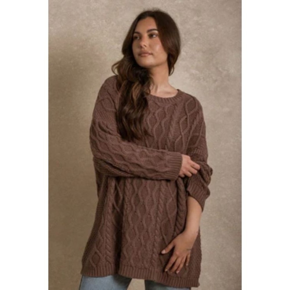 Neuflora oversized mocha long sleeve sweater‎ cozy cottage boho large cotton - Picture 7 of 7